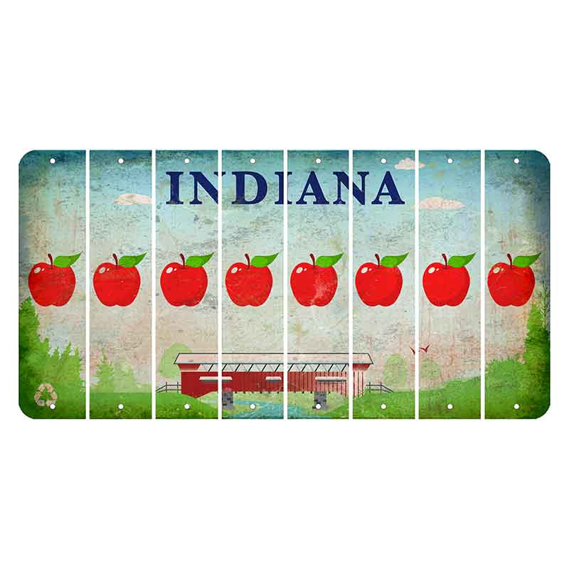 Indiana Recycle Cut License Plate Strips (Set of 8) Apple