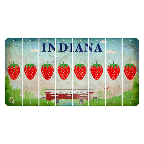 Indiana Recycle Cut License Plate Strips (Set of 8) Strawberry