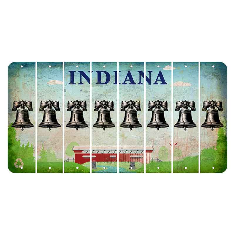 Indiana Recycle Cut License Plate Strips (Set of 8) Liberty Bell