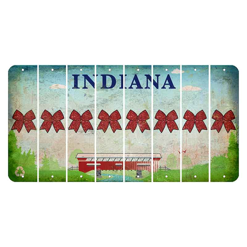 Indiana Recycle Cut License Plate Strips (Set of 8) Cheer Bow