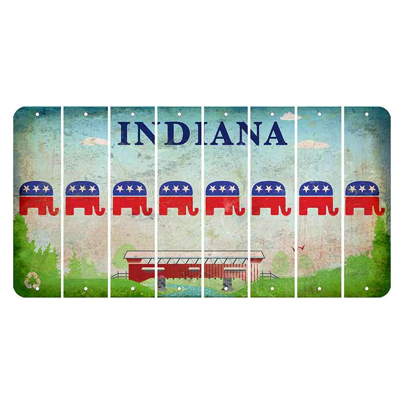 Indiana Recycle Cut License Plate Strips (Set of 8) Republican