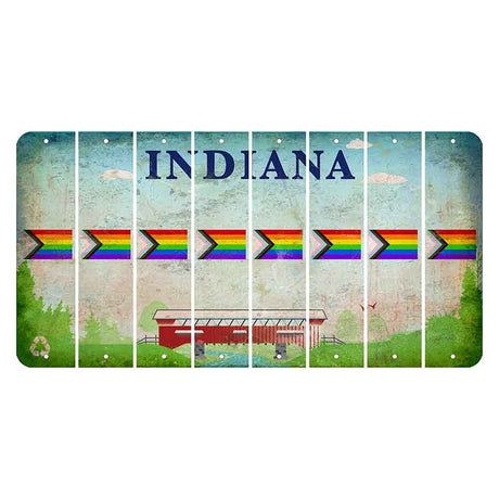 Indiana Recycle Cut License Plate Strips (Set of 8) LGBTQ Flag