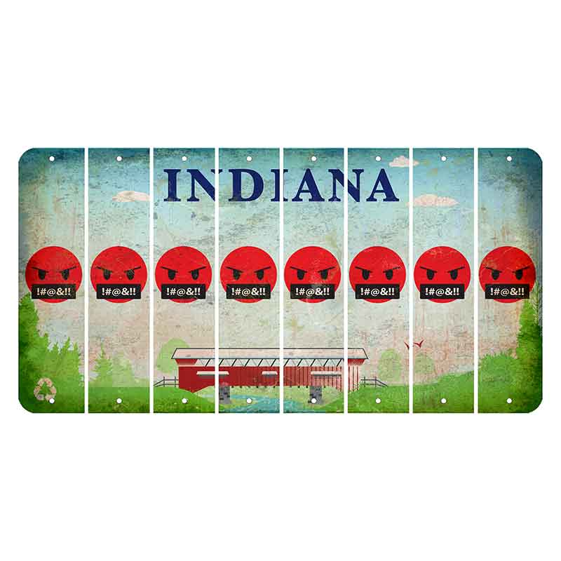 Indiana Recycle Cut License Plate Strips (Set of 8) Emoji - Pissed