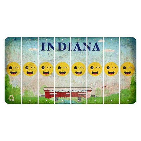 Indiana Recycle Cut License Plate Strips (Set of 8) Emoji - Winking