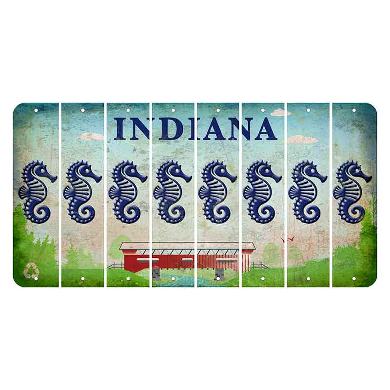 Indiana Recycle Cut License Plate Strips (Set of 8) Seahorse