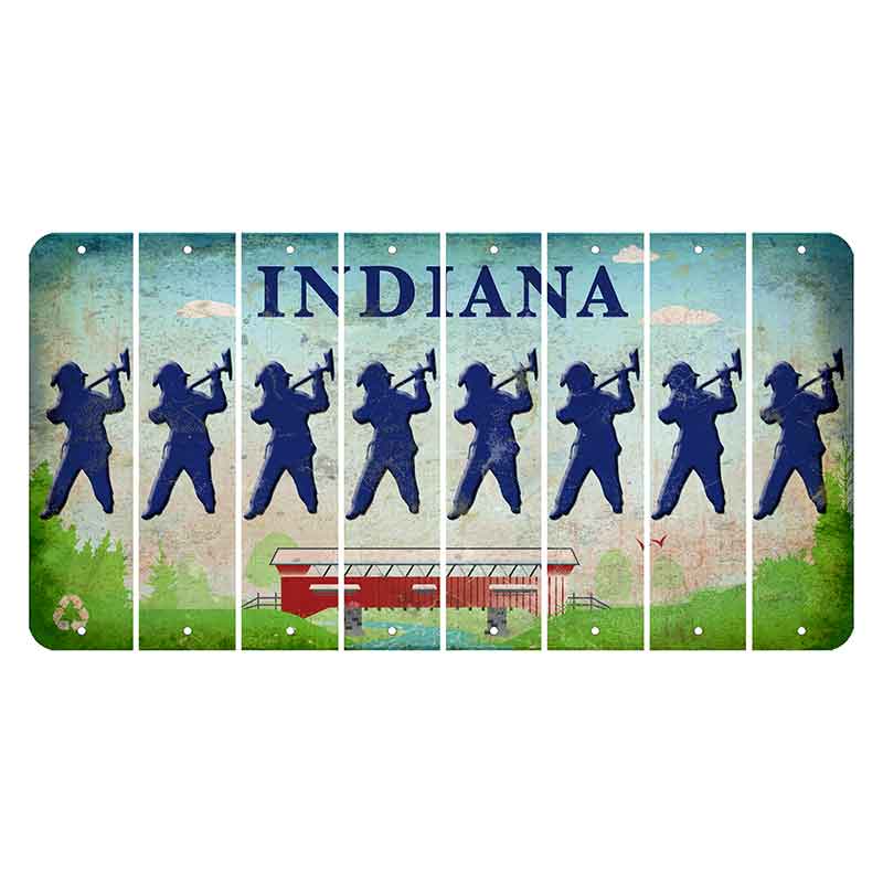 Indiana Recycle Cut License Plate Strips (Set of 8) Fireman with Axe