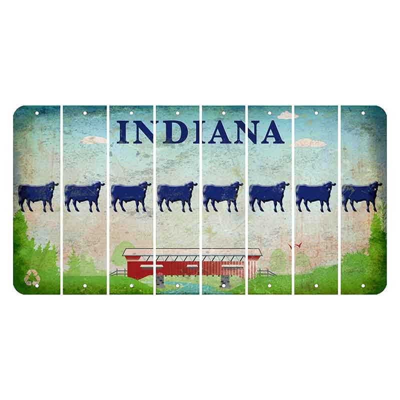 Indiana Recycle Cut License Plate Strips (Set of 8) Dairy Cow