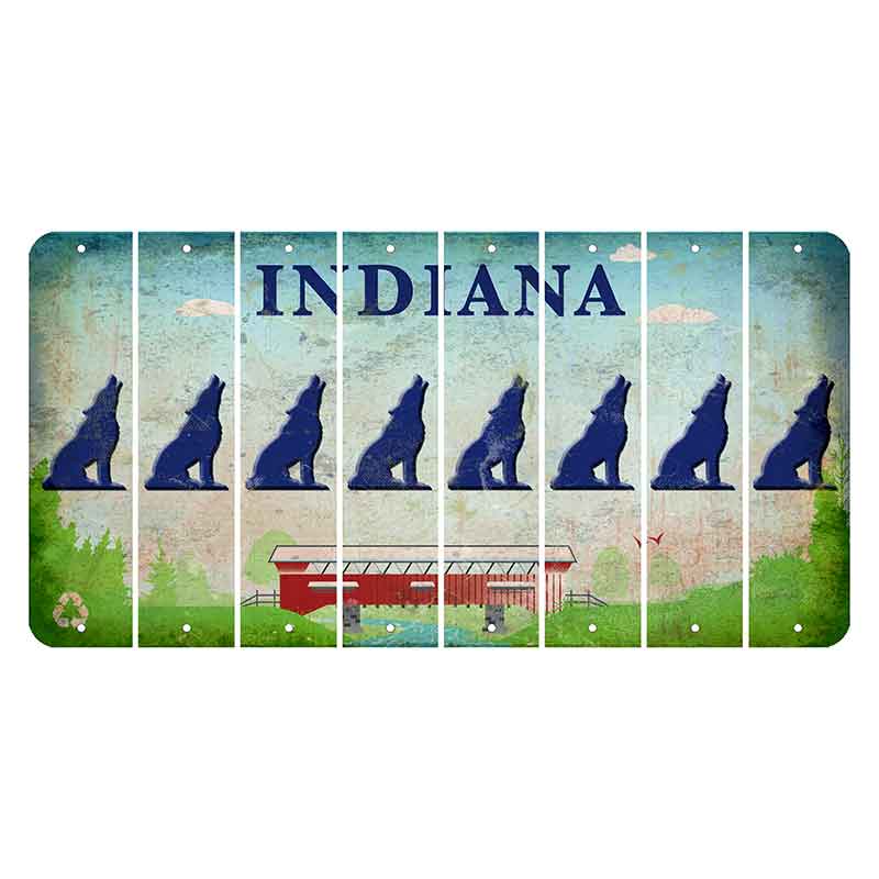 Indiana Recycle Cut License Plate Strips (Set of 8) Howling Wolf