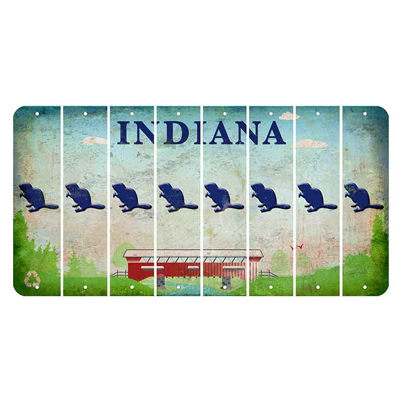 Indiana Recycle Cut License Plate Strips (Set of 8) Beaver