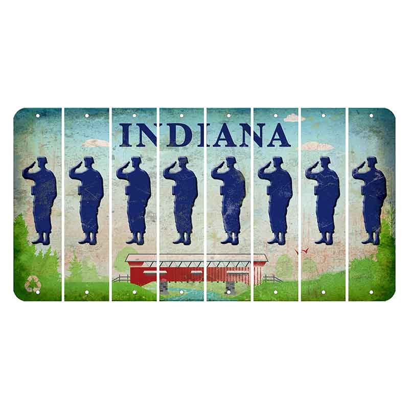 Indiana Recycle Cut License Plate Strips (Set of 8) Soldier - Saluting