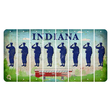 Indiana Recycle Cut License Plate Strips (Set of 8) Soldier - Saluting