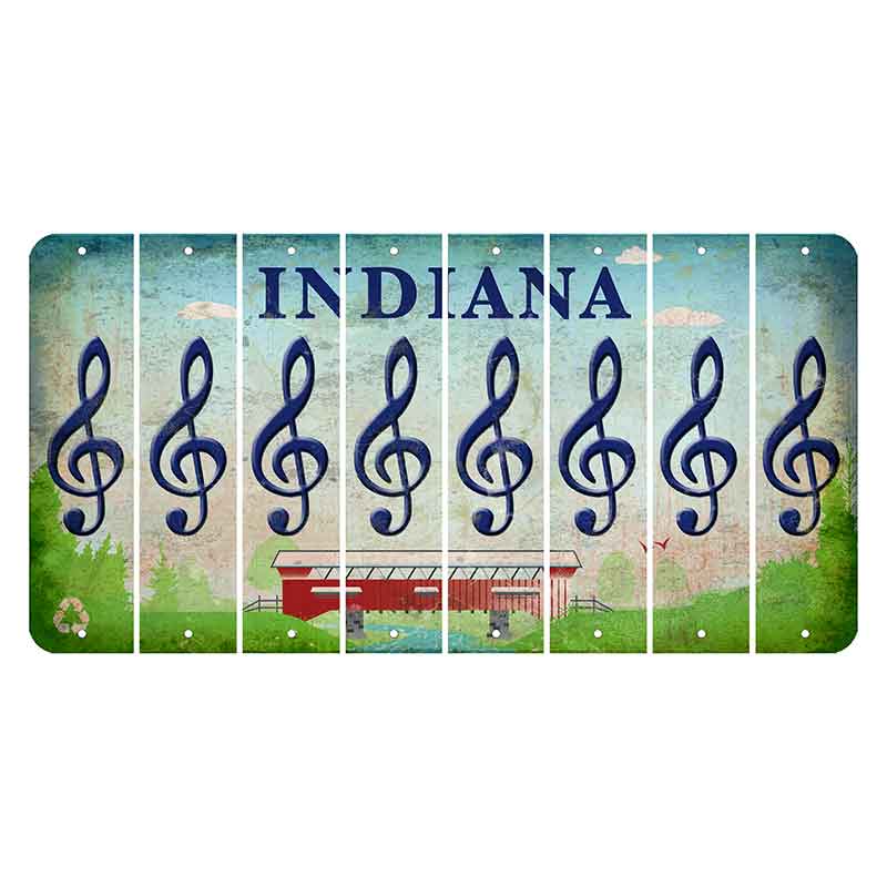 Indiana Recycle Cut License Plate Strips (Set of 8) Music Note