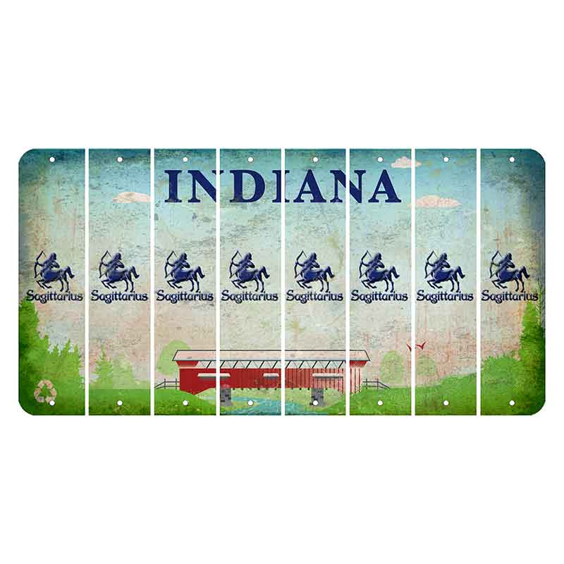 Indiana Recycle Cut License Plate Strips (Set of 8) Zodiac Sign - Sagittarius