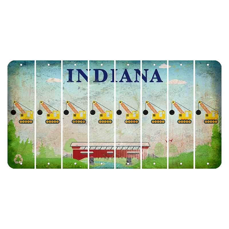 Indiana Recycle Cut License Plate Strips (Set of 8) Wrecking Ball Crane