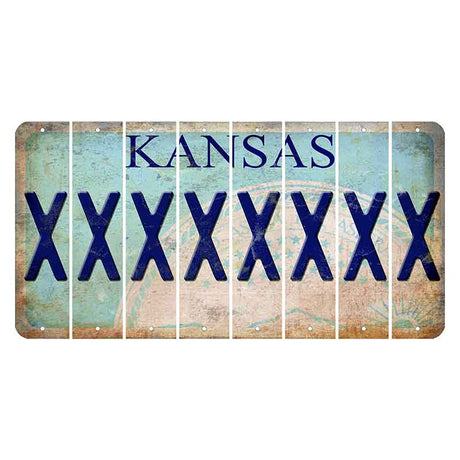 Kansas State Seal Cut License Plate Strips (Set of 8) X