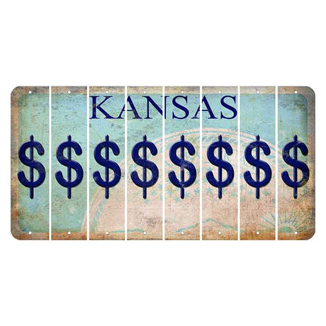 Kansas State Seal Cut License Plate Strips (Set of 8) Dollar Sign