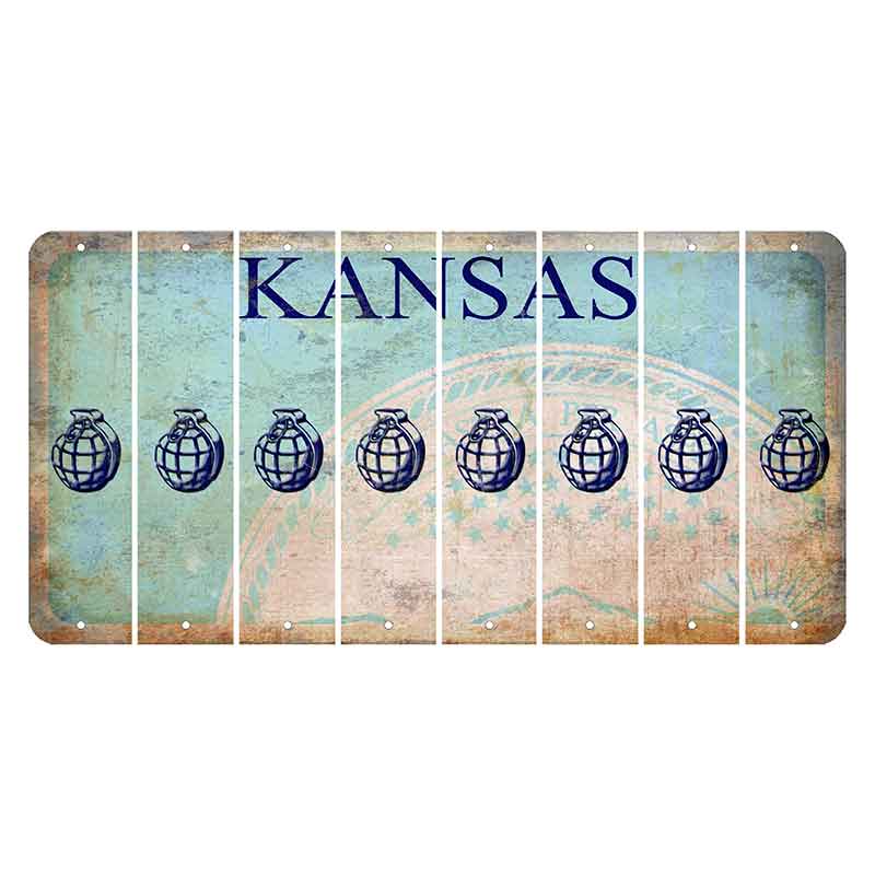 Kansas State Seal Cut License Plate Strips (Set of 8) Grenade