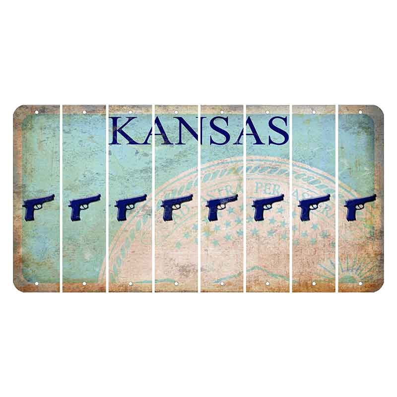 Kansas State Seal Cut License Plate Strips (Set of 8) Handgun