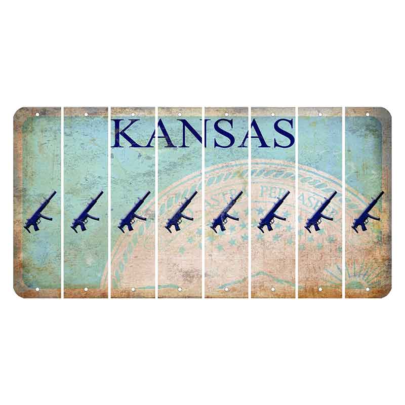 Kansas State Seal Cut License Plate Strips (Set of 8) Submachine Gun