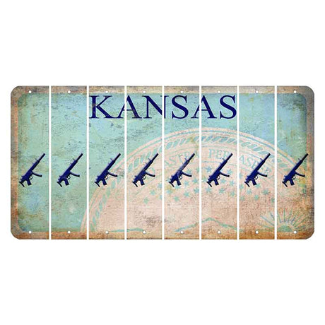 Kansas State Seal Cut License Plate Strips (Set of 8) Submachine Gun