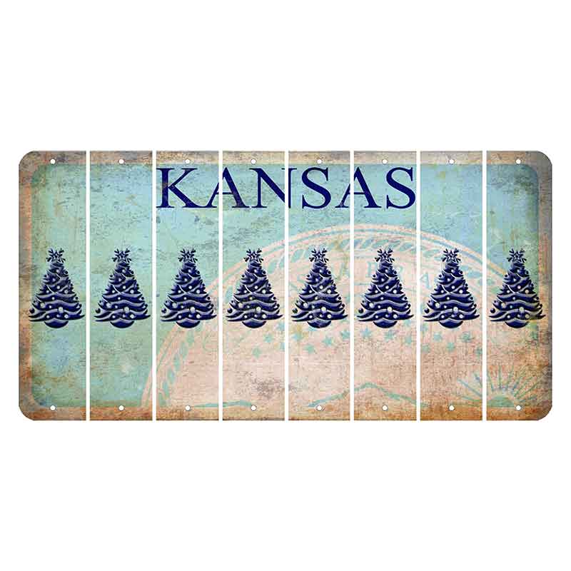 Kansas State Seal Cut License Plate Strips (Set of 8) Christmas Tree