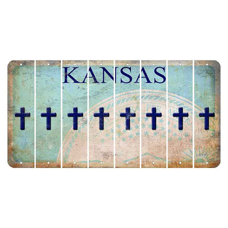 Kansas State Seal Cut License Plate Strips (Set of 8) Cross