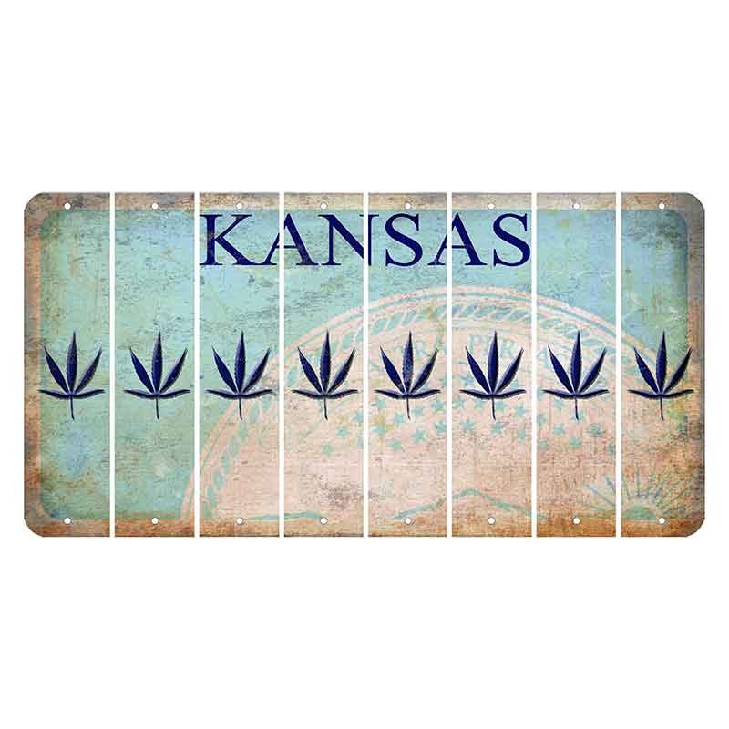 Kansas State Seal Cut License Plate Strips (Set of 8) Pot Leaf