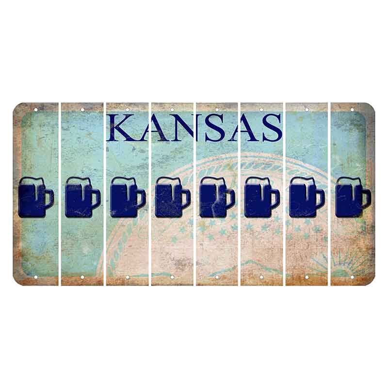 Kansas State Seal Cut License Plate Strips (Set of 8) Beer Mug