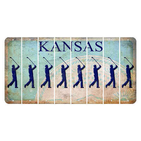 Kansas State Seal Cut License Plate Strips (Set of 8) Male Golfer