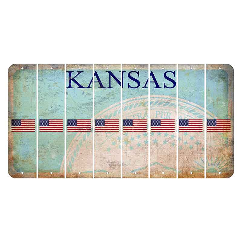 Kansas State Seal Cut License Plate Strips (Set of 8) American Flag