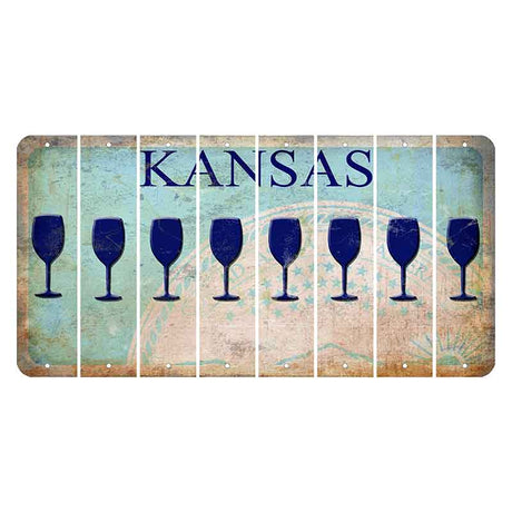 Kansas State Seal Cut License Plate Strips (Set of 8) Wine Glass