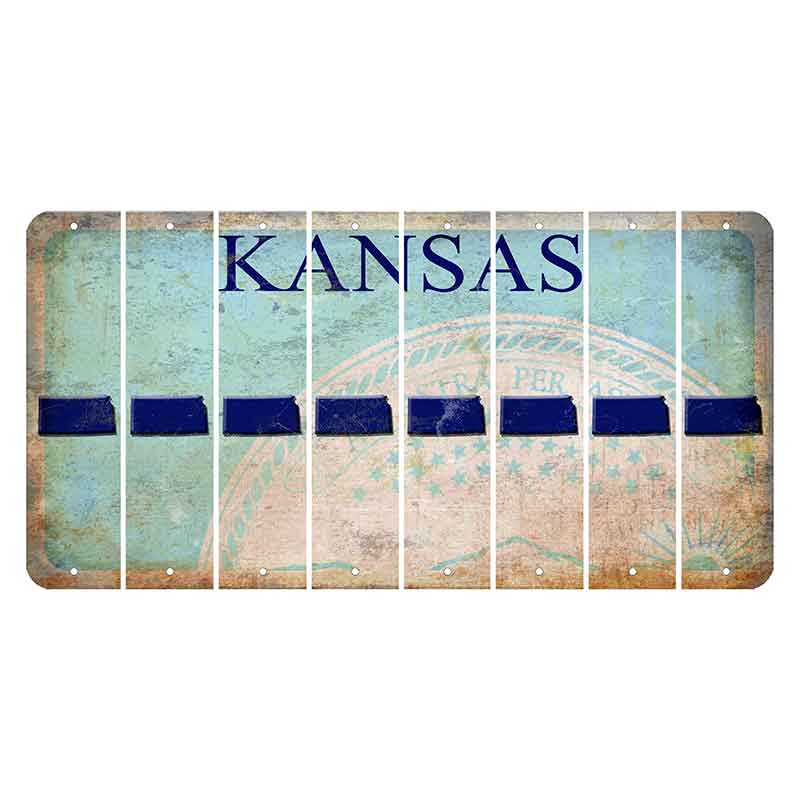 Kansas State Seal Cut License Plate Strips (Set of 8) State Silhouette