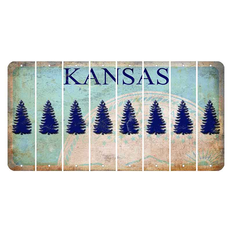 Kansas State Seal Cut License Plate Strips (Set of 8) Pine Tree