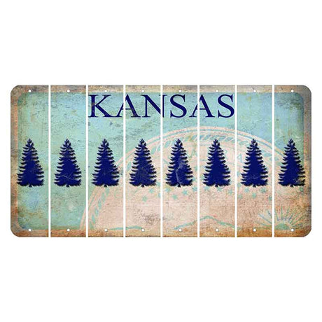 Kansas State Seal Cut License Plate Strips (Set of 8) Pine Tree