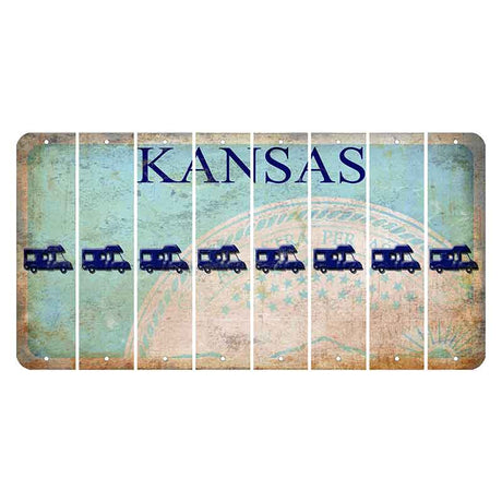 Kansas State Seal Cut License Plate Strips (Set of 8) Camper