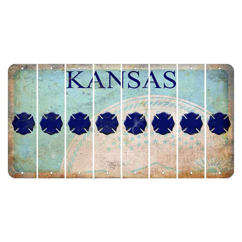 Kansas State Seal Cut License Plate Strips (Set of 8) Fire Badge