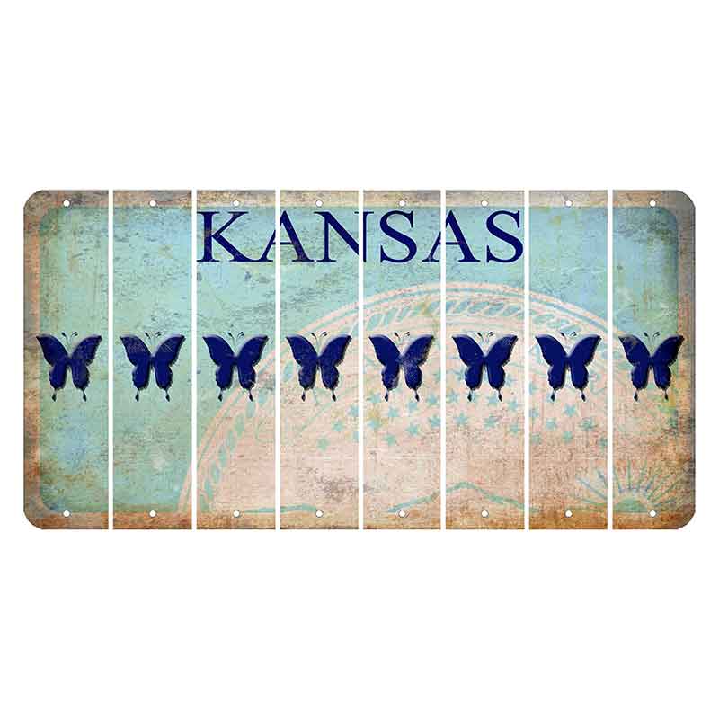 Kansas State Seal Cut License Plate Strips (Set of 8) Butterfly