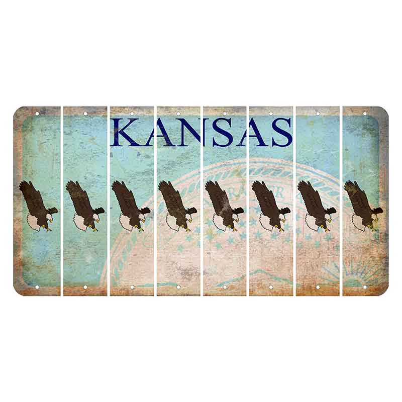 Kansas State Seal Cut License Plate Strips (Set of 8) Bald Eagle