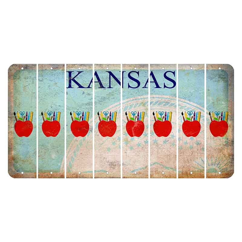 Kansas State Seal Cut License Plate Strips (Set of 8) Teacher Apple