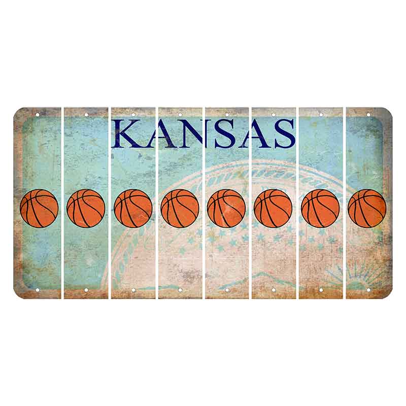 Kansas State Seal Cut License Plate Strips (Set of 8) Basketball