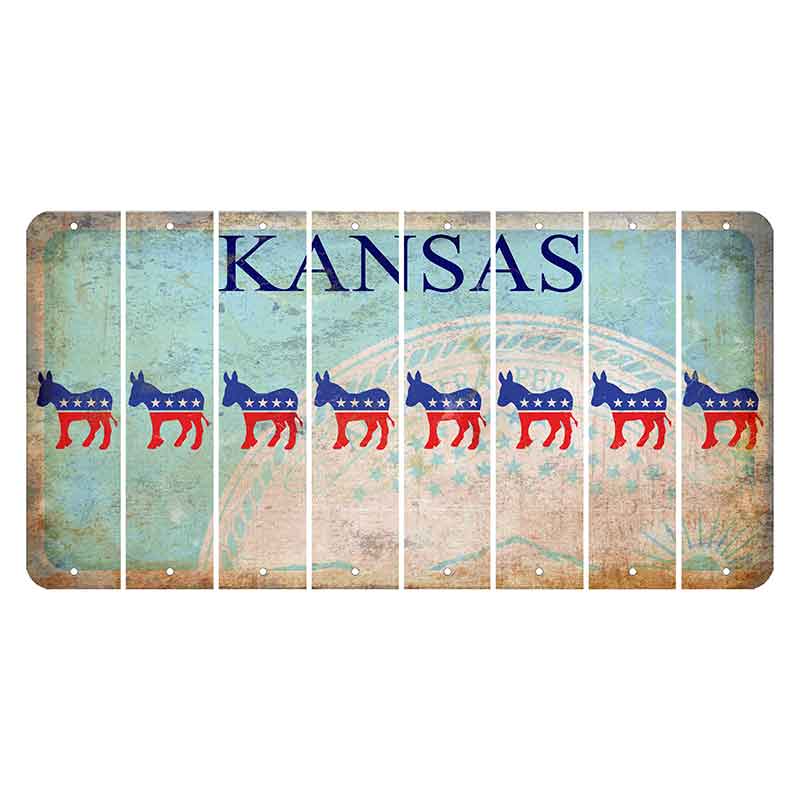 Kansas State Seal Cut License Plate Strips (Set of 8) Democrat