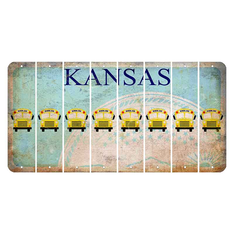 Kansas State Seal Cut License Plate Strips (Set of 8) School Bus