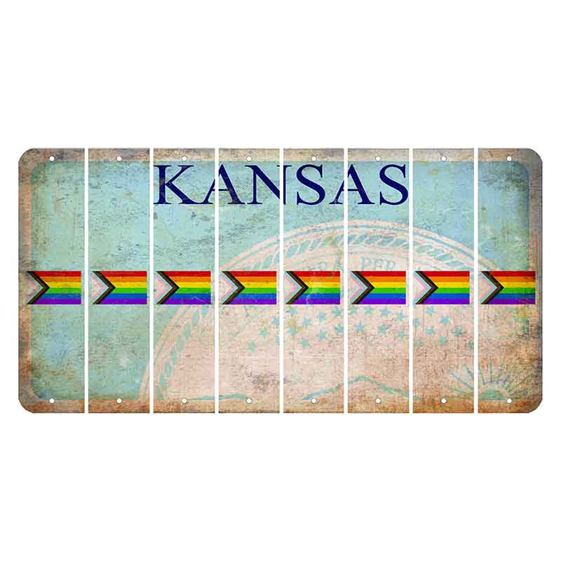 Kansas State Seal Cut License Plate Strips (Set of 8) LGBTQ Flag