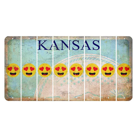 Kansas State Seal Cut License Plate Strips (Set of 8) Emoji - Heart Eyes