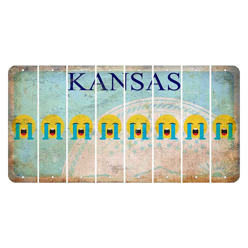 Kansas State Seal Cut License Plate Strips (Set of 8) Emoji - Crying