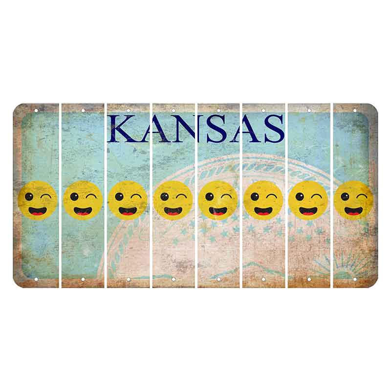 Kansas State Seal Cut License Plate Strips (Set of 8) Emoji - Winking