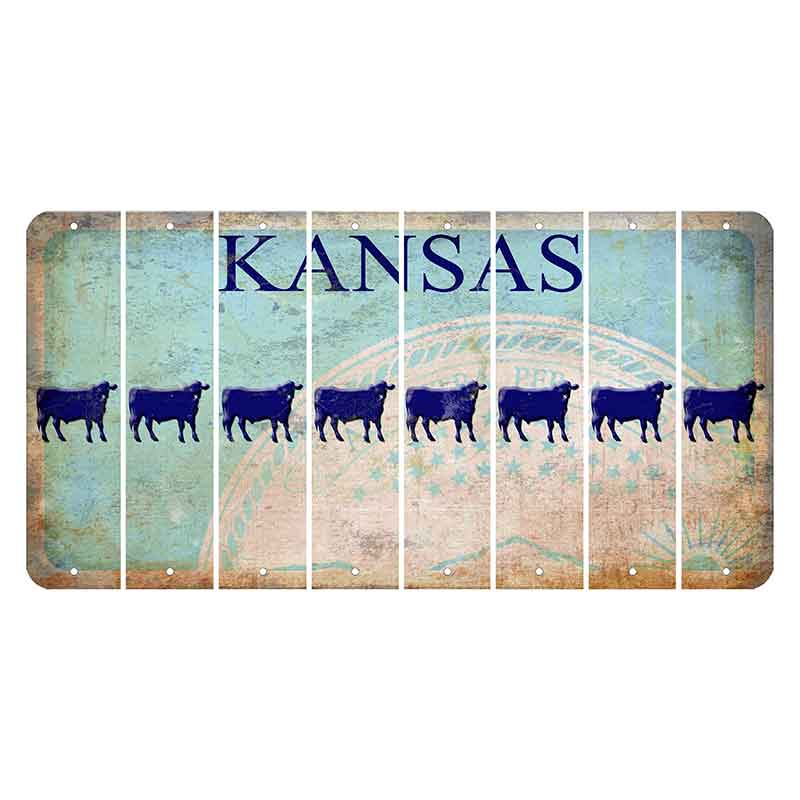 Kansas State Seal Cut License Plate Strips (Set of 8) Dairy Cow