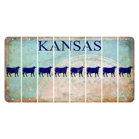 Kansas State Seal Cut License Plate Strips (Set of 8) Dairy Cow