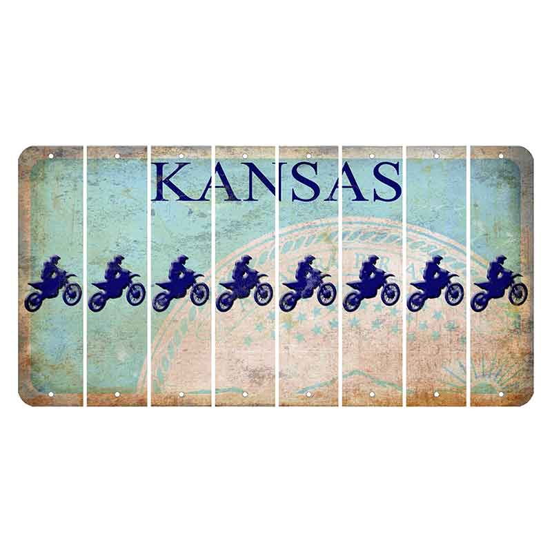 Kansas State Seal Cut License Plate Strips (Set of 8) Dirtbike Rider