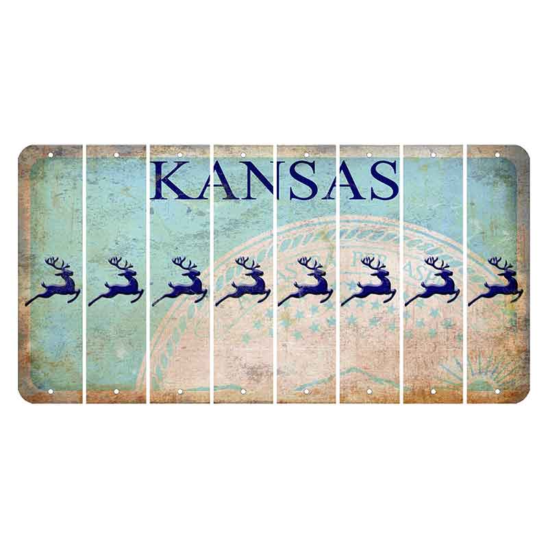 Kansas State Seal Cut License Plate Strips (Set of 8) Reindeer